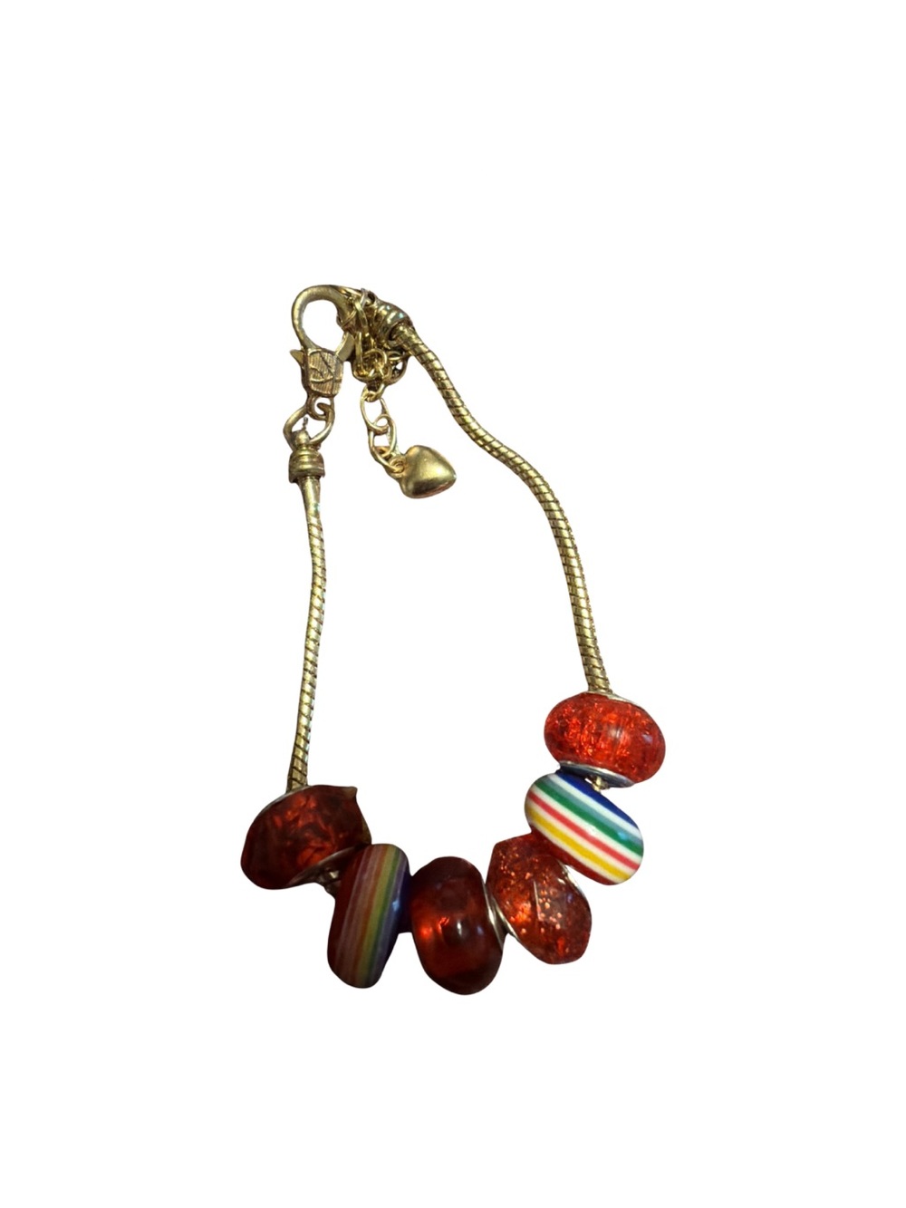 Gold-Tone Bracelet with Red and Multicolor Glass Beads